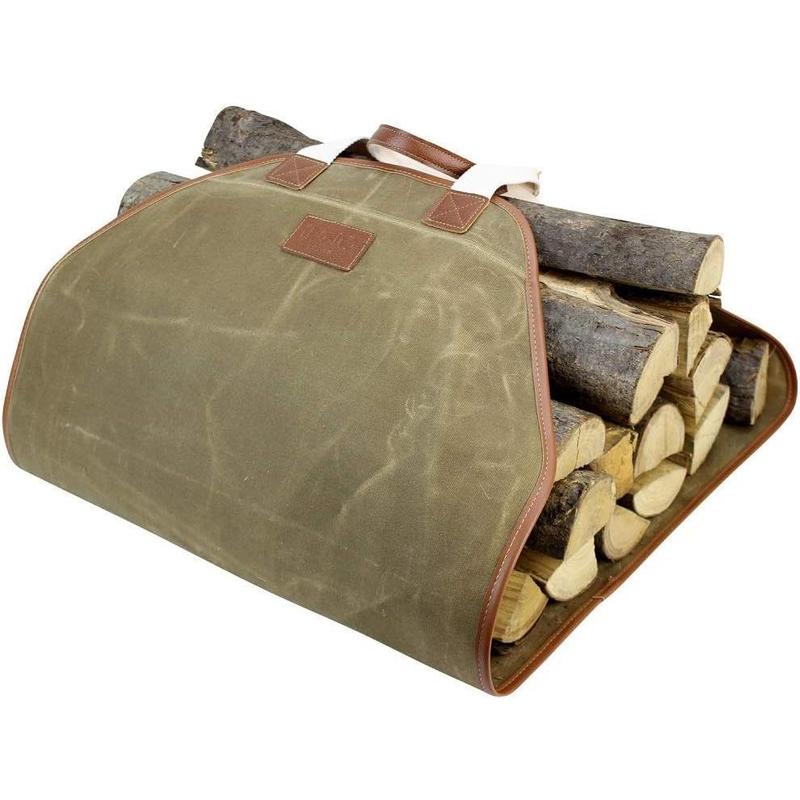 Canvas Wood Carriers Firewood Log Tote Bag Waxed Canvas Fire Wood Carrying Hay Hauling Holder for Fireplace Stove Accessories Indoor Outdoor Camping