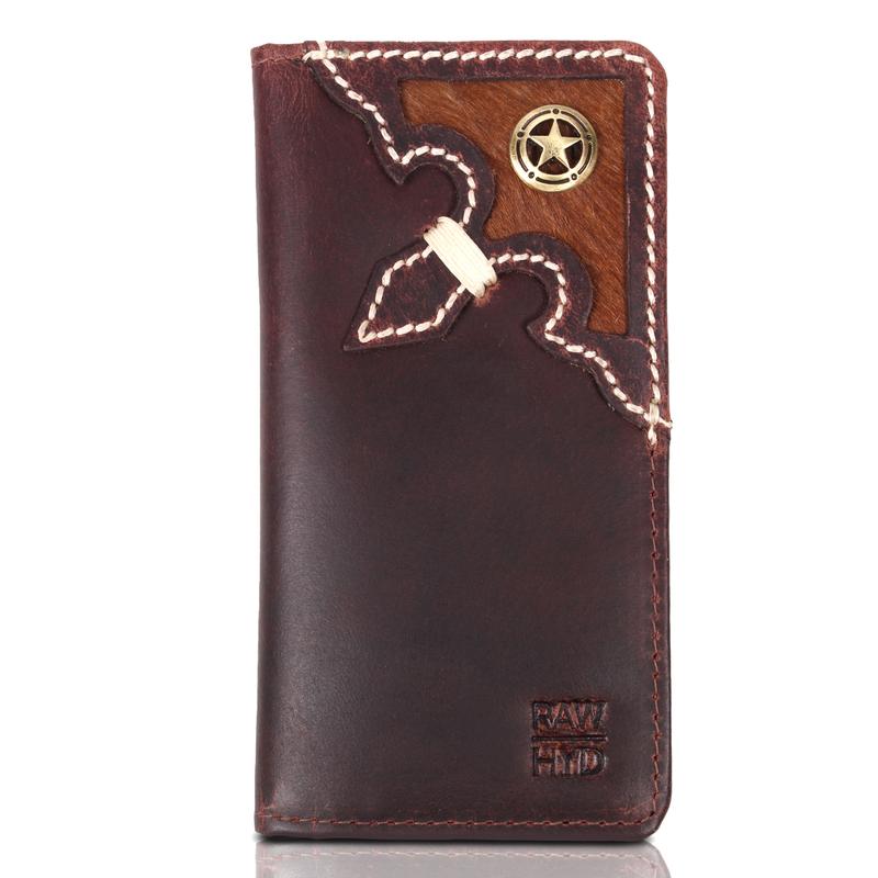 RAW HYD Western Wallets for Men - RFID Blocking Wallet - Full Grain, Hair like Texture On Leather Mens Western Wallet - Concho Long Cowboy Wallets for Men - Mens Wallets Bifold Leather - Western Gifts for Men