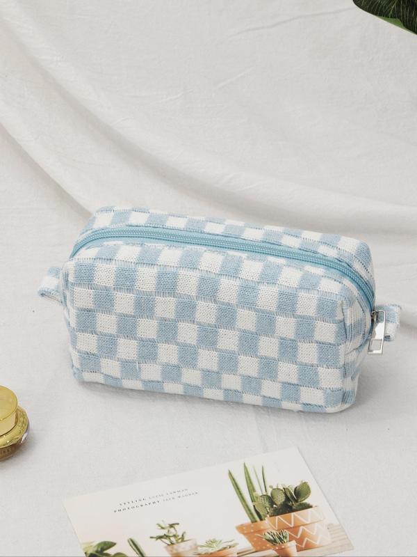 2024 Trendy Plaid Pattern Cosmetic Bag, Matching Kawaii Large Capacity Knitting Storage Bag, Portable Toiletry Bag for Women & Girls