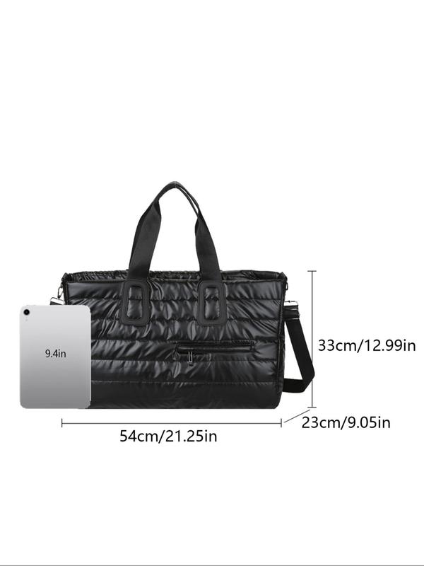 Women's Colorblock Quilted Large Capacity Travel Bag, Fashionable Lightweight Zipper Puffer Bag, Casual Business Trip Crossbody Bag for Daily Life