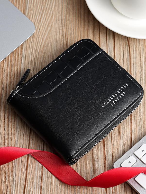 Men's Street Style Letter Pattern Patchwork Zipper Wallet,  Casual Trendy Lychee Pattern Pu Small Wallet, Fashionable Card Holder for Daily Use