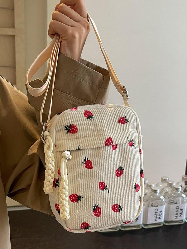 Women's Cute Strawberry Pattern Crossbody Bag, Fashionable Phone Wallet Bag for Daily Used, Casual Trendy Versatile High-quality Daily Commuting Bag