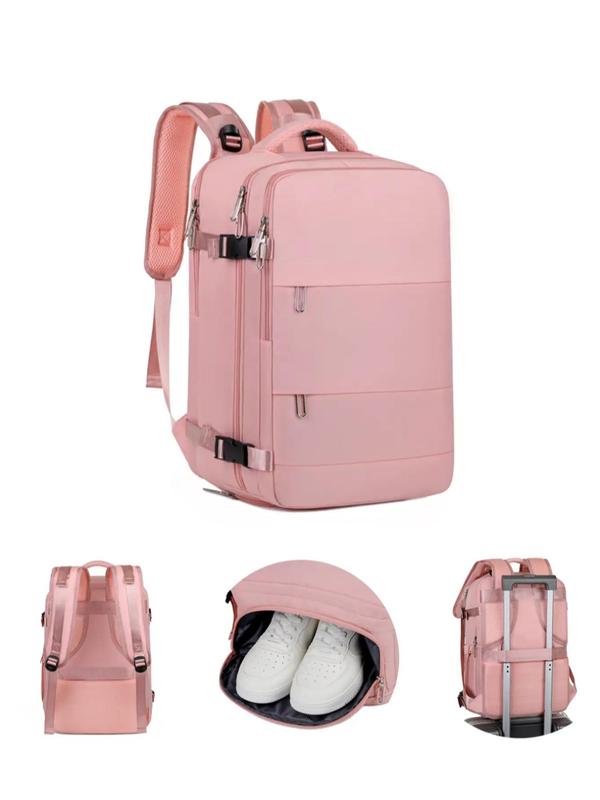 Women's Simple Style Plain Color Backpack, Casual Waterproof Backpack, Fashionable Independent Shoe Store, Multi-pocket Backpack for Daily & Travel Use