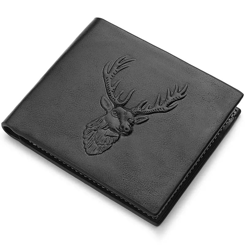 Yellow Azalea Buck Deer Hunting Wallet for Men, Leather RFID Blocking Credit Card Holder, Mens Bifold Wallet, Brown, Black