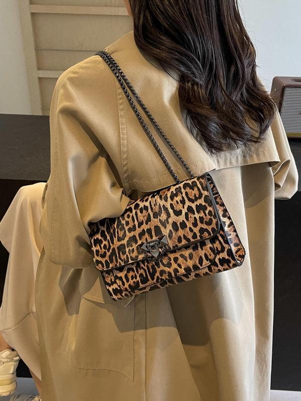 Fashion Leopard Pattern Shoulder Bag, Casual Pu Leather Flap Bag for Women, Trendy All-match Commuter Bag for Daily Used