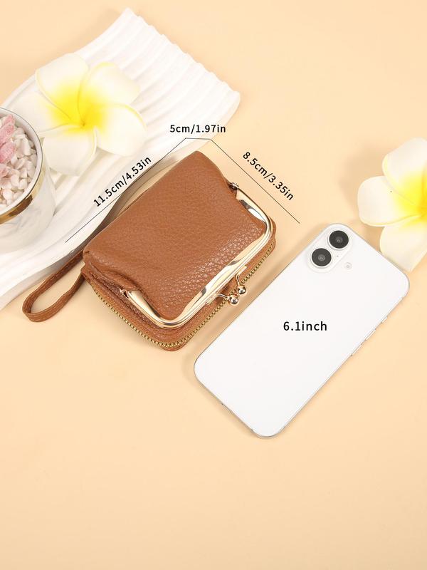 Women's Minimalist Plain Color Kiss Lock Design Short Wallet, Fashionable Zipper Card Holder, Casual Versatile Wallet for Daily Use