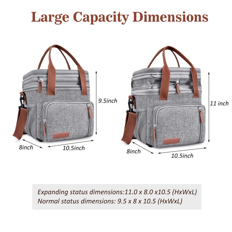 Spring  lunchbag LOKASS Lunch Box for Mother's Day, 16L, Double Deck Expandable Insulated Lunch box For Adults Women Thermal Large Waterproof Leakproof Cooler Bag with Shoulder Strap - Grey