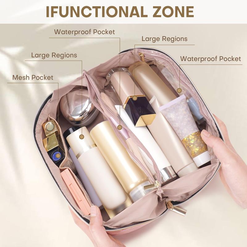 Travel Makeup Bag - 4L Compact Cosmetic Organizer Bag, Makeup Toiletry Travel Bag with Brush Holder & Multiple Compartments, Waterproof rare  beauty