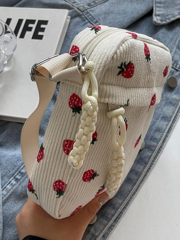 Women's Cute Strawberry Pattern Crossbody Bag, Fashionable Phone Wallet Bag for Daily Used, Casual Trendy Versatile High-quality Daily Commuting Bag