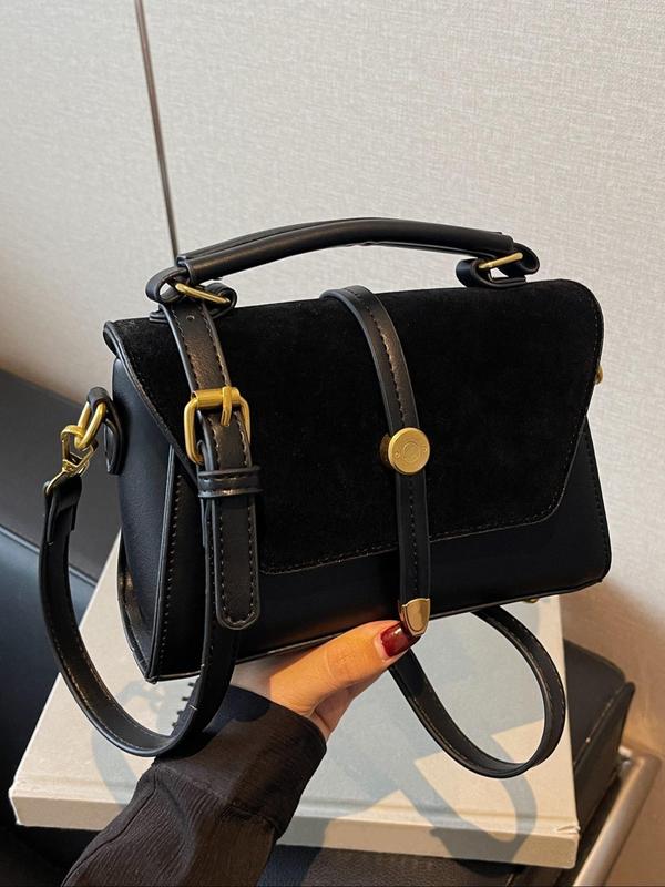 Women's Elegant Solid Color Suede Handbag, Fashionable Retro Shoulder Bag, Casual Trendy Versatile High-quality Daily Commuting Bag, Girl Fashionable Bag