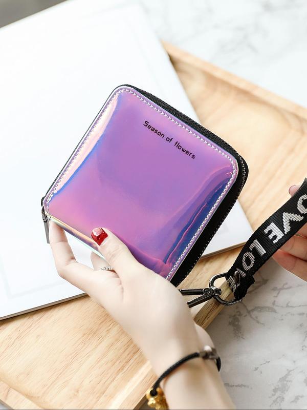 Women's Fashionable Laser Square Zipper Coin Purse, Casual Versatile Card Holder, Simple All-match Purse for Daily Used