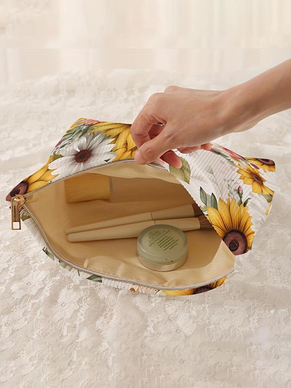 Floral Pattern Corduroy Cosmetic Bag, Lightweight Multi-functional Fashion Leisure Cosmetic Bag, Travel Cosmetic Bag, Suitable for Leisure Travel and Various Occasions