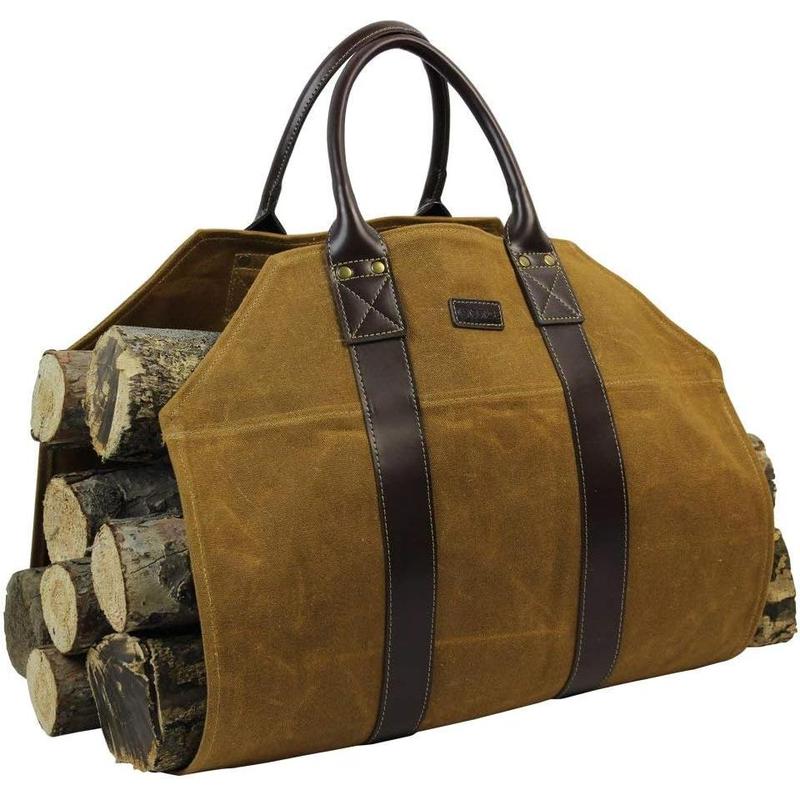 Canvas Wood Carriers Firewood Log Tote Bag Waxed Canvas Fire Wood Carrying Hay Hauling Holder for Fireplace Stove Accessories Indoor Outdoor Camping