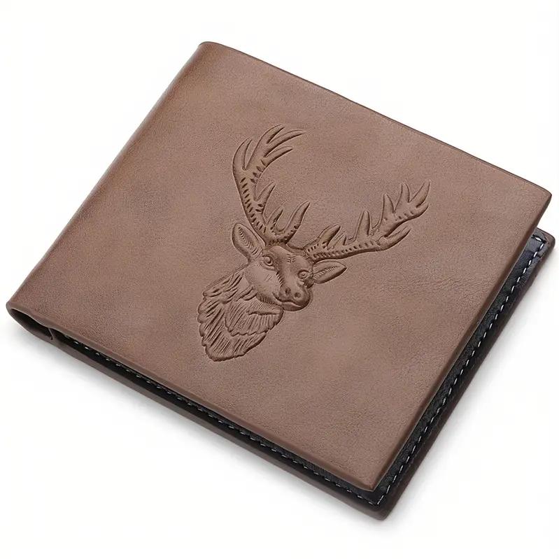 Yellow Azalea Buck Deer Hunting Wallet for Men, Leather RFID Blocking Credit Card Holder, Mens Bifold Wallet, Brown, Black