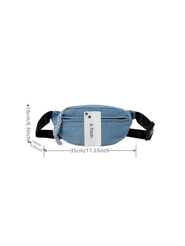 Women's Solid Color Denim Fanny Pack, Fashionable Large Capacity Sling Bag for Daily Used, Casual Trendy Versatile High-quality Daily Commuting Bag