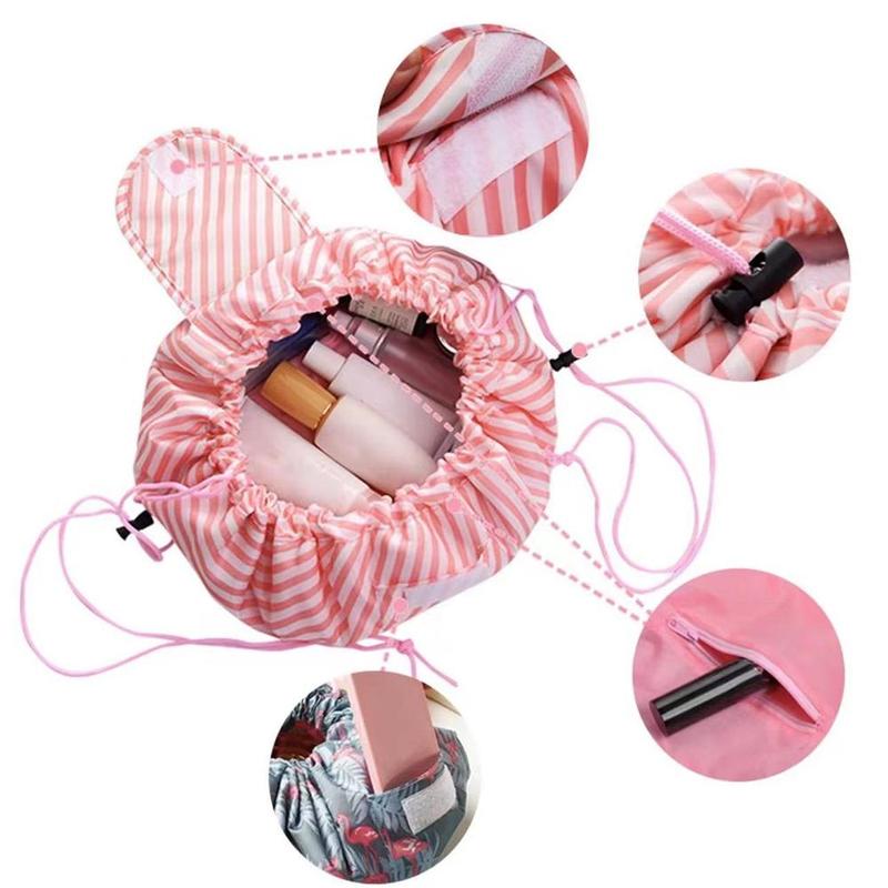 Drawstring Makeup Bag, 1 Count Magic Cosmetic Pouch Bag with Drawstring, Lay Flat Travel Makeup Organizer Pouch, Travel Essentials