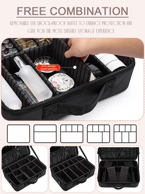 Portable Makeup Bag, Multi-grid Cosmetic Storage Bag, Zipper Makeup Organizer Pouch, Versatile Professional Makeup Storage Bag for Work Office & Travel & Daily Used