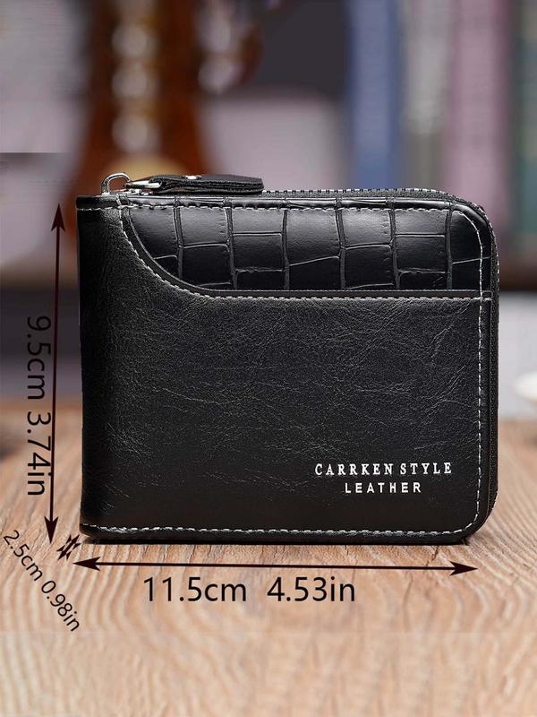 Men's Street Style Letter Pattern Patchwork Zipper Wallet,  Casual Trendy Lychee Pattern Pu Small Wallet, Fashionable Card Holder for Daily Use