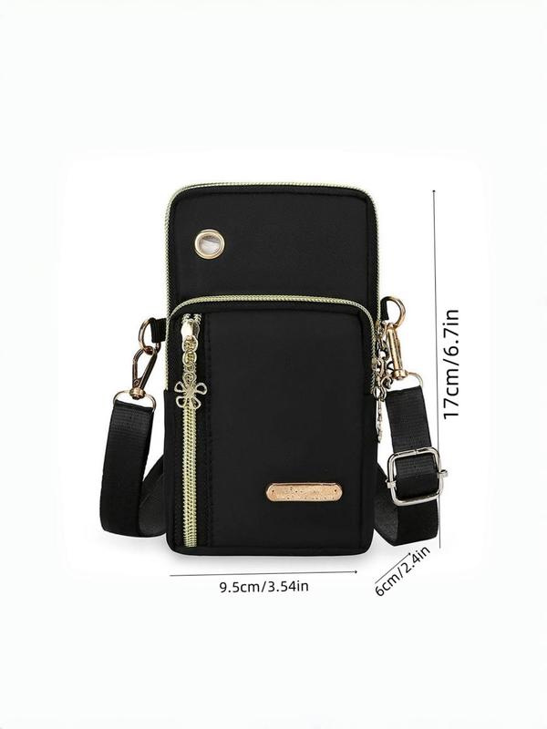 Women's Fashionable Solid Color Zipper Shoulder Bag,  Casual Versatile Phone Wallet Bag, Trendy All-match Oxford Crossbody Bag for Daily Used