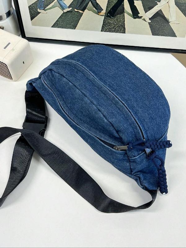 Women's Solid Color Denim Fanny Pack, Fashionable Large Capacity Sling Bag for Daily Used, Casual Trendy Versatile High-quality Daily Commuting Bag