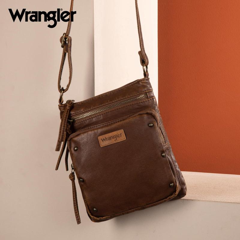 Wrangler Crossbody Bag for Women Soft Leather Multi Pocket Shoulder Bags Vintage Women's Purses and Handbags Gift Brown WG165-1114BR