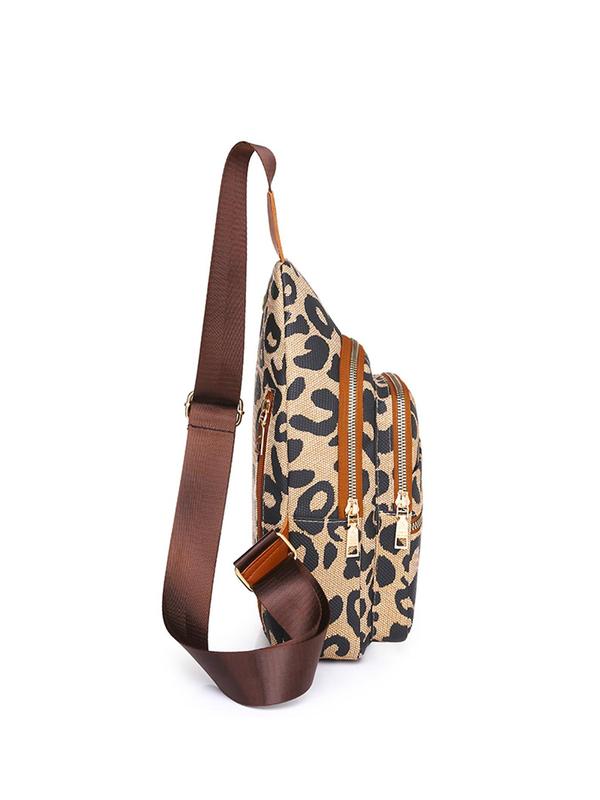 Women's Fashion Leopard Pattern Zipper Fanny Pack, Casual Versatile Sling Bag for Daily Used, Trendy All-match Commuter Bag for Women & Girls, Back to School Bag