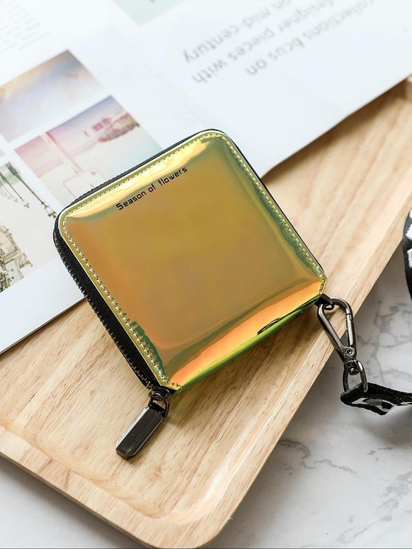 Women's Fashionable Laser Square Zipper Coin Purse, Casual Versatile Card Holder, Simple All-match Purse for Daily Used