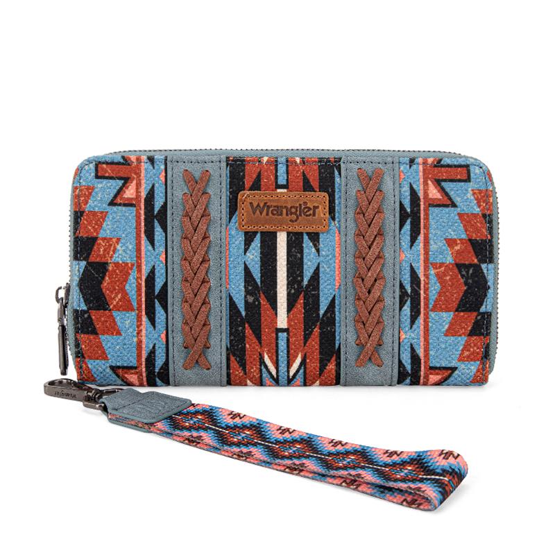 Wrangler Daily Use Zipper-enclosed Wallet Wristlet Clutch with Multi Slots for Credit Cards