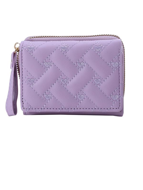 Women's Fashion Embroidered Heart Design Zipper Short Wallet, Multi Card Slot Wallet, Multifunctional Card Holder