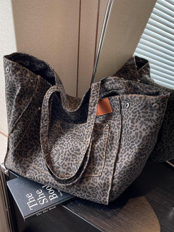 Fashion Leopard Pattern Tote Bag, Casual Large Capacity Shoulder Bag for Women, Trendy Versatile High-quality Daily Commuting Bag, Girl Fashionable Shopping Bag