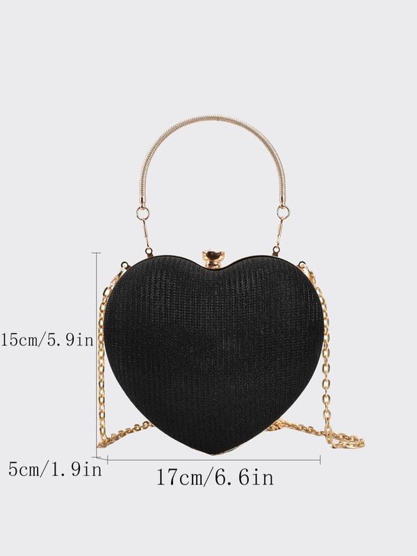 Women's Rhinestone Decor Heart Shape Evening Handbag, Elegant Novelty Bag With Chain, Glitter Crossbody Bag For Evening Party Vacation