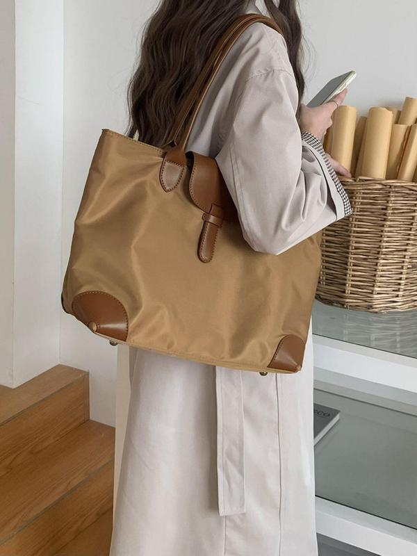 Women's Casual Plain Color Large Capacity Tote Bag, Trendy Simple Style Shoulder Bag, Tote Bag For Trip & Business & School