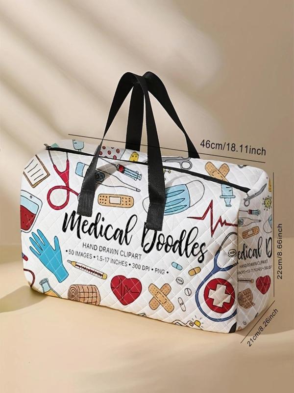 Doctor's Equipment Print Tote Bag, Large Capacity Travel Duffle Bag, Portable Overnight Bag, Fashionable Travel Bag for Women & Men