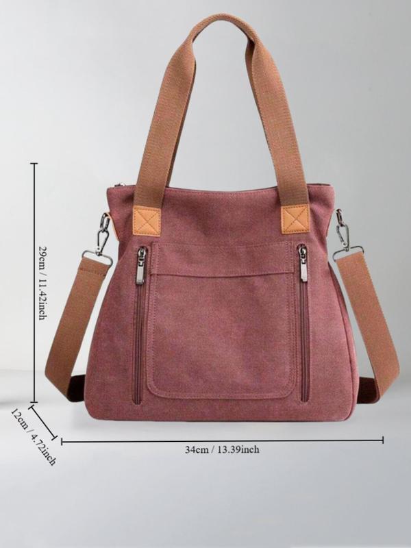 Women's Solid Canvas Crossbody Bag, Fashionable Large Capacity Shoulder Bag for Daily Used, Casual Trendy Versatile High-quality Daily Commuting Bag