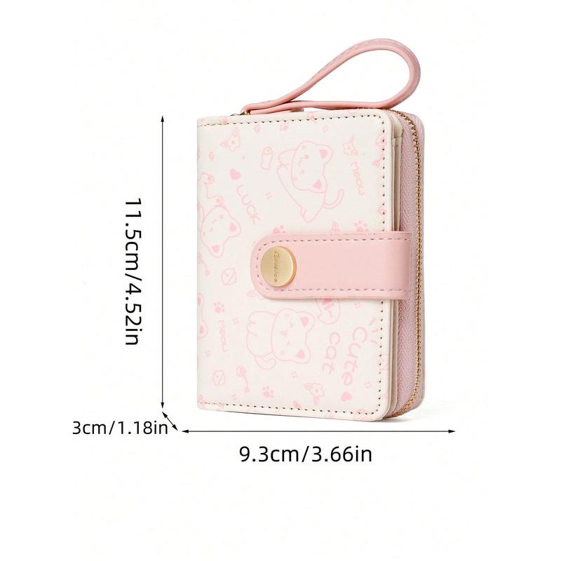 BATSIOE 2024 New Style Japanese Style Lovely Cat Motif Women's Wallet Short Zipper Type Wallet With Texture For Students Hot Pink Purse Wristlet Wallet