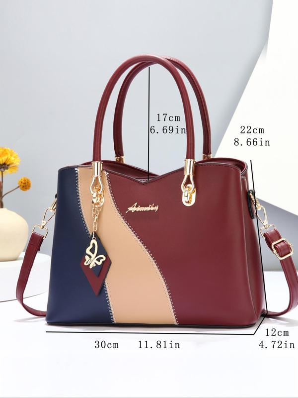 Fashion Colorblock Handbag with Charm, 2024 New Style Casual Versatile Shoulder Bag for Women, Trendy All-match Commuter Bag for Daily Travel Work Commute