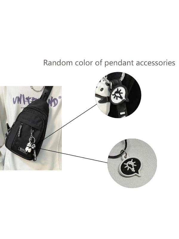 Unisex Fashion Letters Patched Design Sling Bag with Panda Bag Charm, Casual Versatile Zipper Chest Bag for Daily Used, Trendy All-match Sling Bag for Women & Men