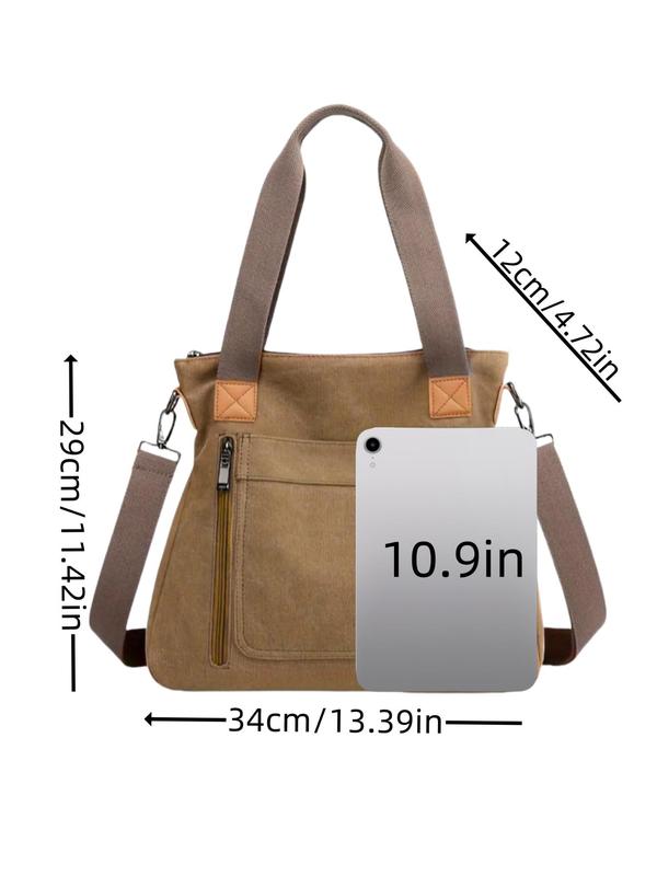 Women's Solid Canvas Crossbody Bag, Fashionable Large Capacity Shoulder Bag for Daily Used, Casual Trendy Versatile High-quality Daily Commuting Bag