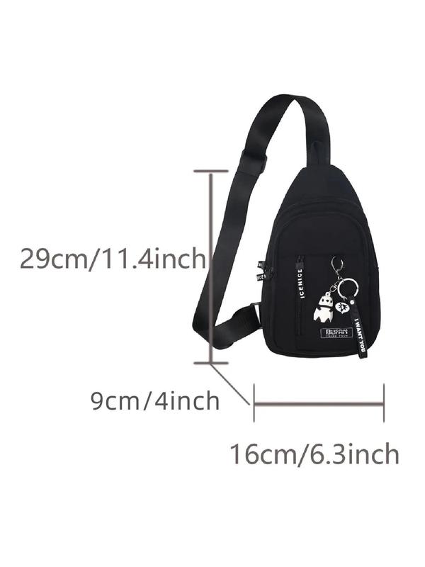 Unisex Fashion Letters Patched Design Sling Bag with Panda Bag Charm, Casual Versatile Zipper Chest Bag for Daily Used, Trendy All-match Sling Bag for Women & Men