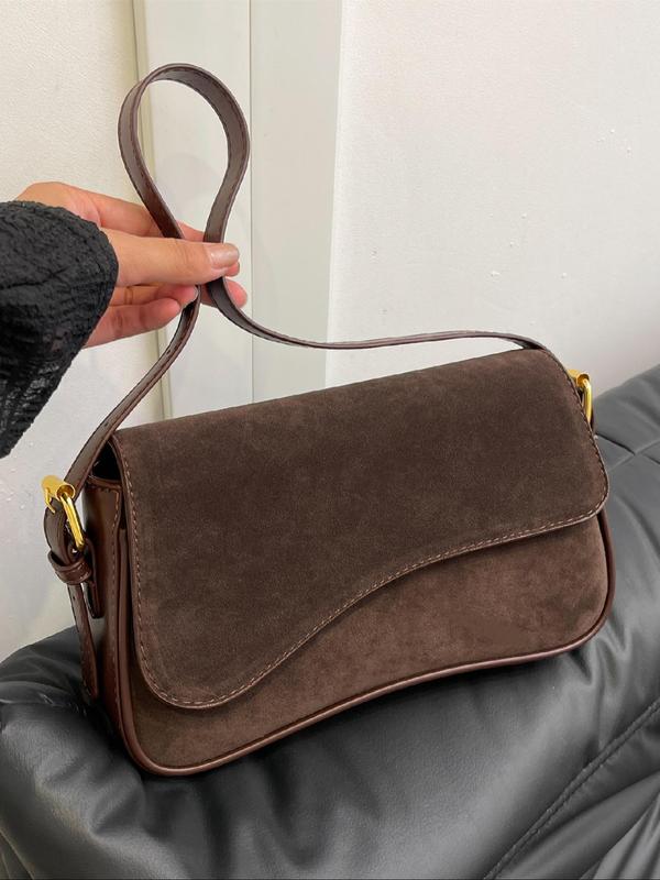 Women's Solid Color Suede Shoulder Bag, Fashionable Flap Crossbody Bag for Daily Commuting Business, Casual Trendy Versatile High-quality Daily Commuting Bag