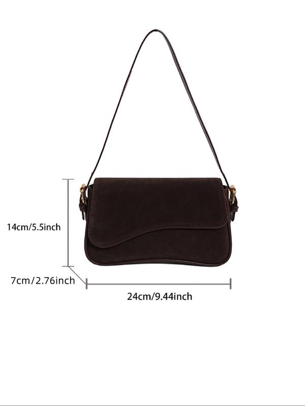 Women's Solid Color Suede Shoulder Bag, Fashionable Flap Crossbody Bag for Daily Commuting Business, Casual Trendy Versatile High-quality Daily Commuting Bag