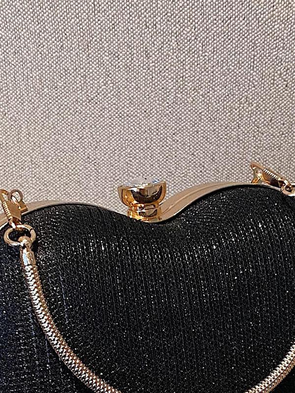 Women's Rhinestone Decor Heart Shape Evening Handbag, Elegant Novelty Bag With Chain, Glitter Crossbody Bag For Evening Party Vacation