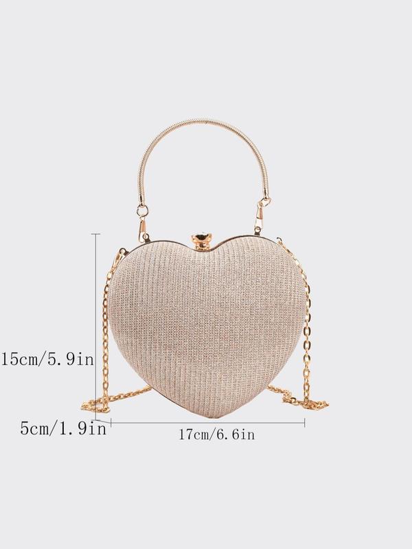 Women's Rhinestone Decor Heart Shape Evening Handbag, Elegant Novelty Bag With Chain, Glitter Crossbody Bag For Evening Party Vacation