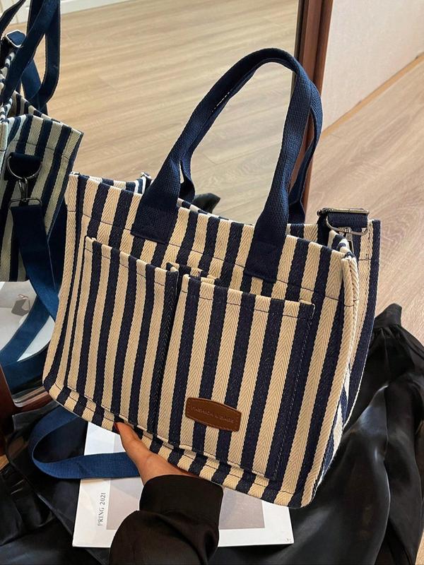 Striped Pattern Tote Bag, Casual Large Capacity Shoulder Bag, Fall 2024 Designer Tote Bag for Women, Versatile Casual Commuter Bag for Daily Used As Gifts, Fall Outfits, Fall Freshness