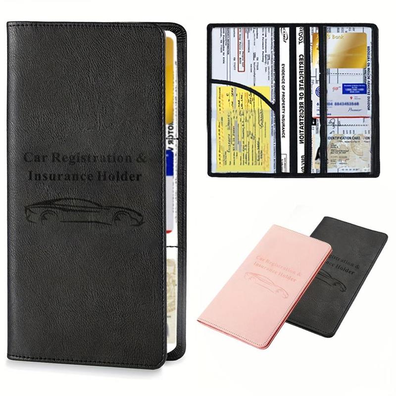 Car Registration & Insurance Card Holder, 1 Count PU Leather Car Document Holder, Portable Auto Document Wallet for Men & Women