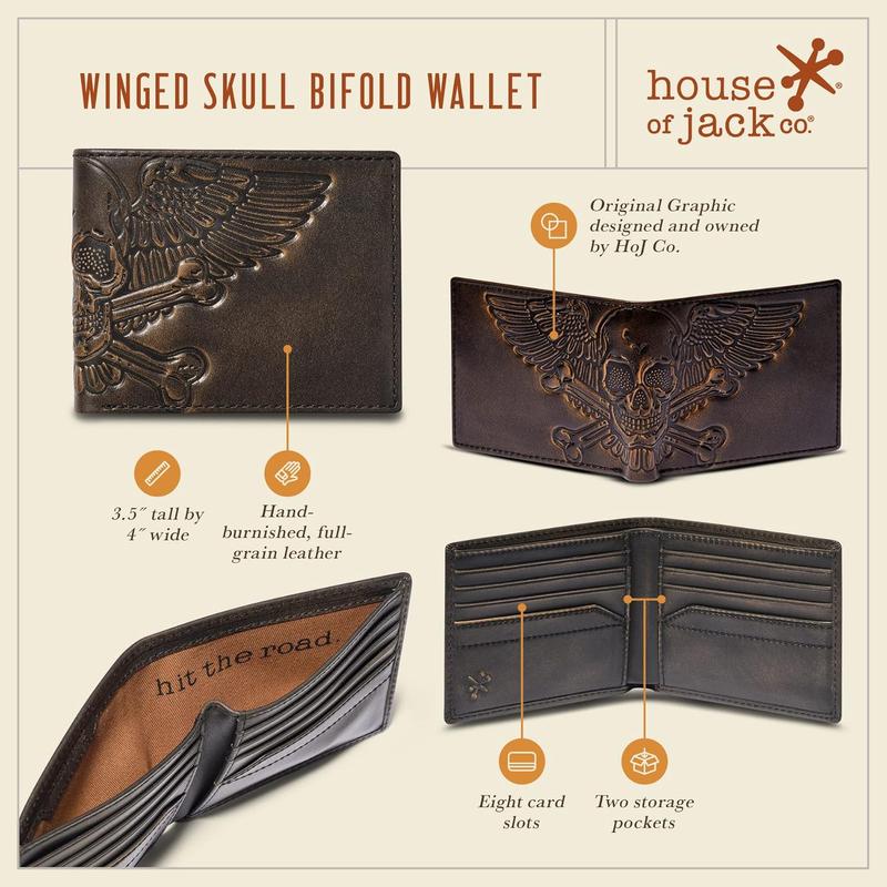 SKULL Bifo Wallet | Slim Mens Wallet | Winged Skull Crosss Wallet For Men | Hand Burnished Full Grain Leather | Biker Wallet