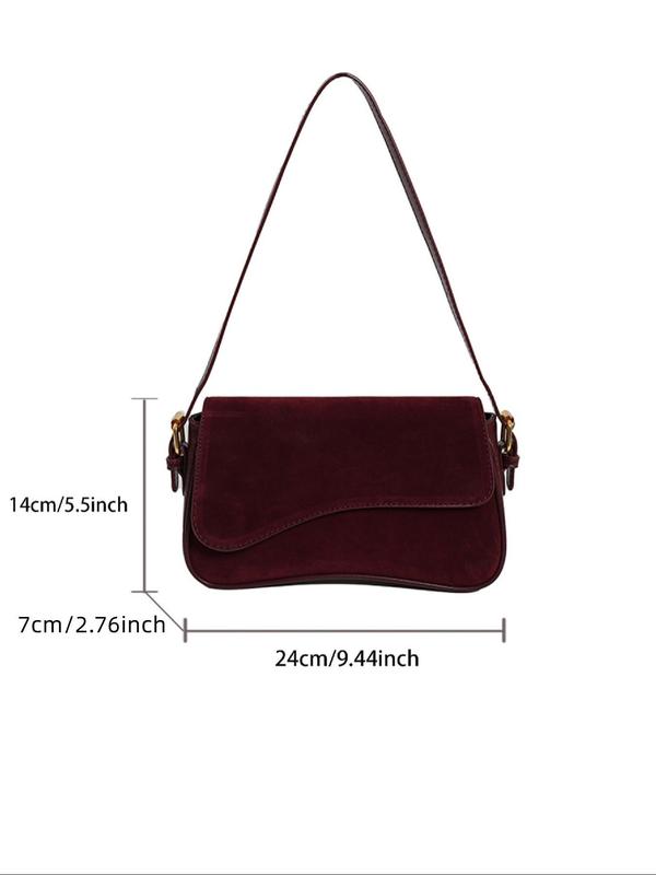 Women's Solid Color Suede Shoulder Bag, Fashionable Flap Crossbody Bag for Daily Commuting Business, Casual Trendy Versatile High-quality Daily Commuting Bag