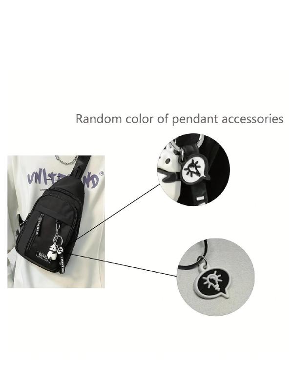 Unisex Fashion Letters Patched Design Sling Bag with Panda Bag Charm, Casual Versatile Zipper Chest Bag for Daily Used, Trendy All-match Sling Bag for Women & Men