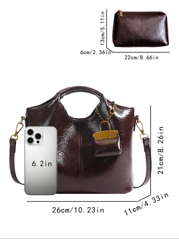 Women's Elegant Solid Color Handbag & Coin Purse, Fashionable Versatile Bag Set for Daily Used, Casual Trendy Versatile High-quality Daily Commuting Bag