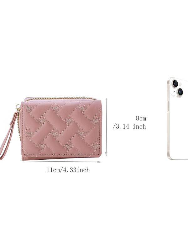 Women's Fashion Embroidered Heart Design Zipper Short Wallet, Multi Card Slot Wallet, Multifunctional Card Holder